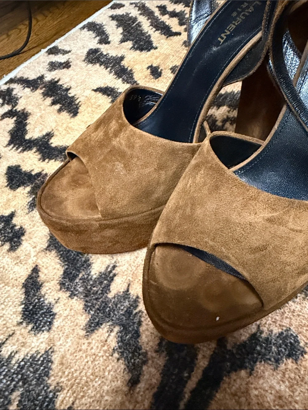 Yves Saint Laurent Brown Suede Platform Sandals with Ankle Strap