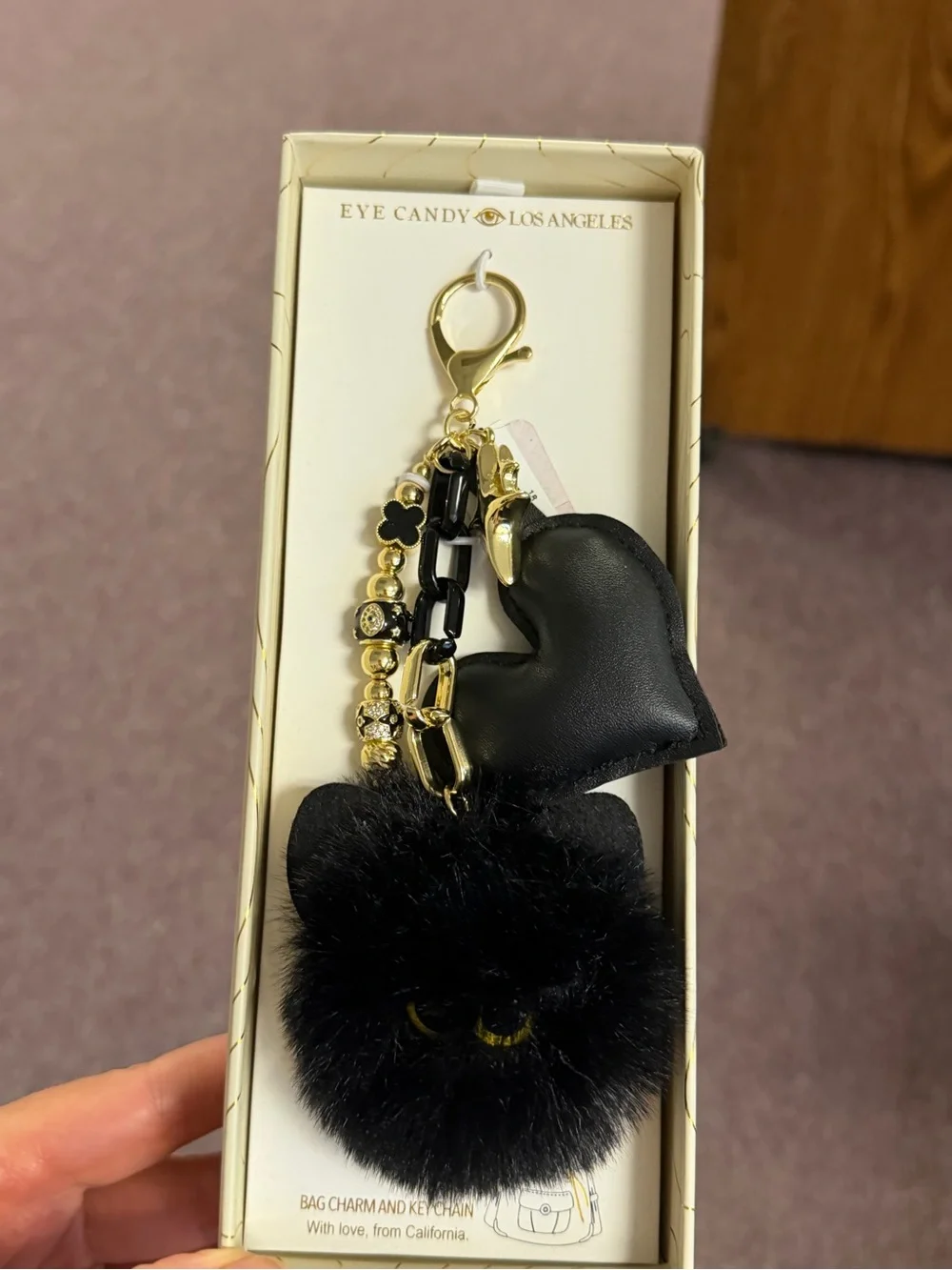 Eye Candy Black Cat Halloween Purse Bag Charm Keychain New