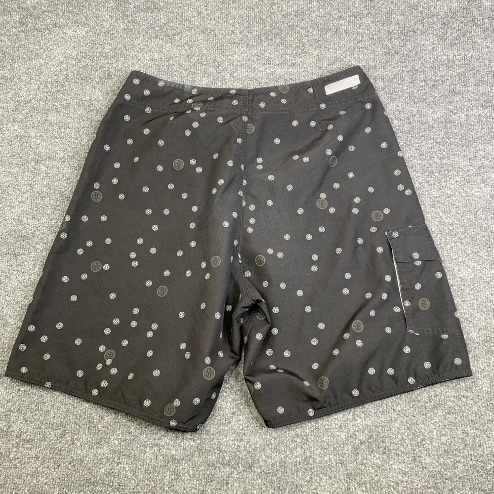 VTG Quiksilver Edition Mens Board Shorts 32 Charcoal Grey Ripstop AOP Print Surf
