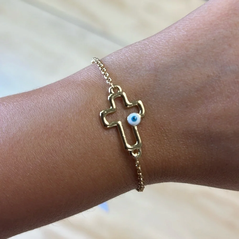 18K Gold Plated Adjustable Cross Eye Bracelet