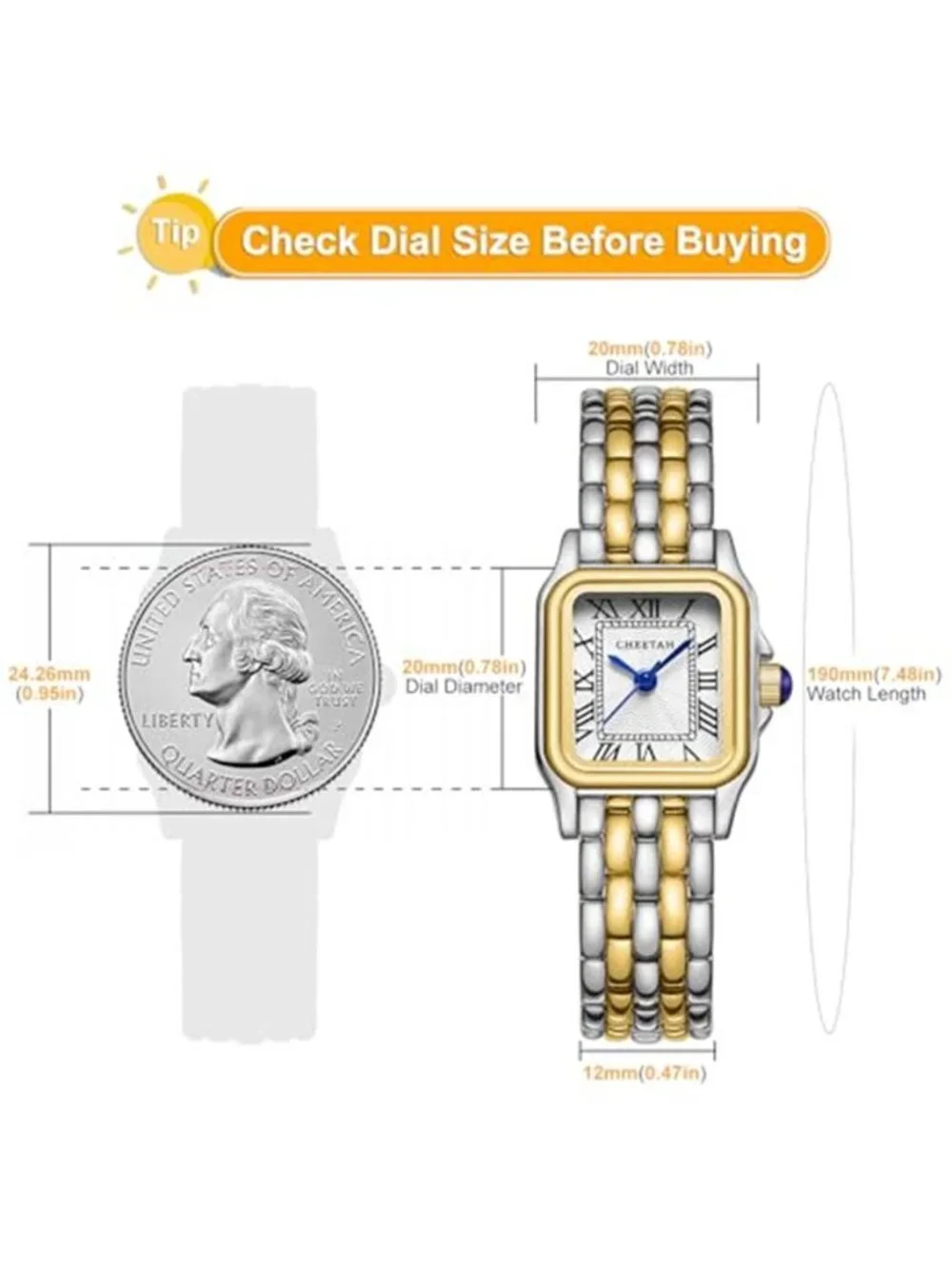 Gold Watches for Women with Small Vintage Bracelet, Rectangular Case