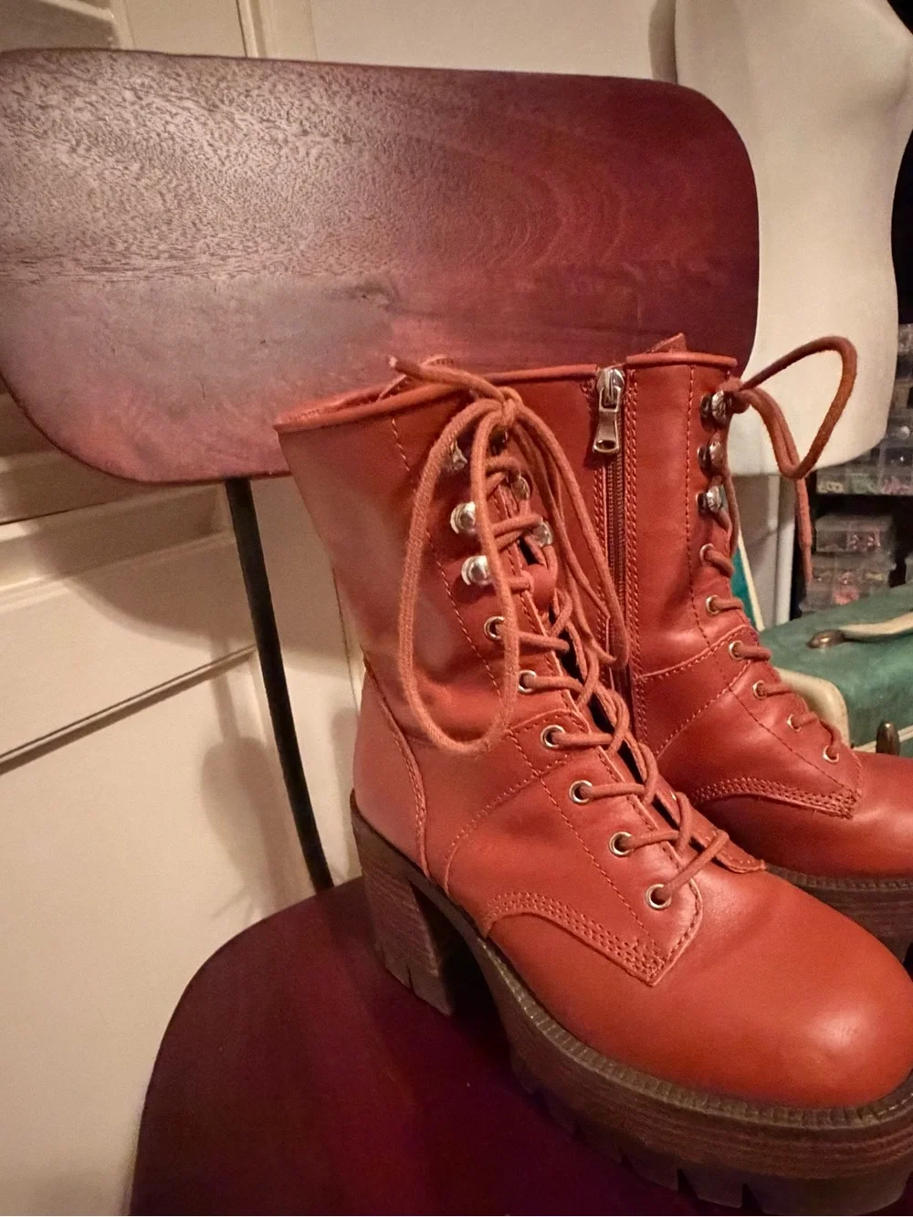 Steve Madden Cognac Platform Lace-Up Boots