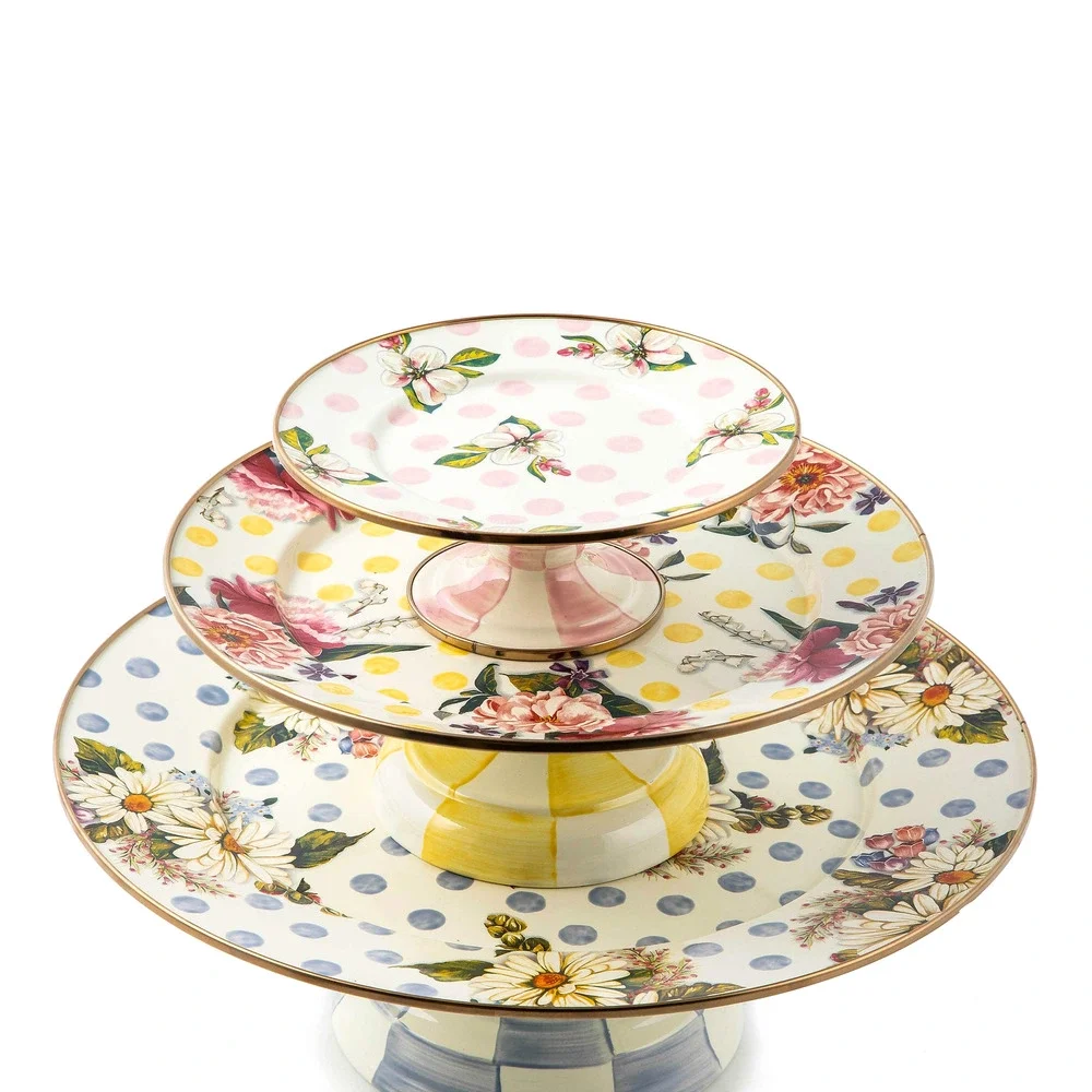 NEW Mackenzie-Childs Wildflowers Pink Mini Pedestal Platter