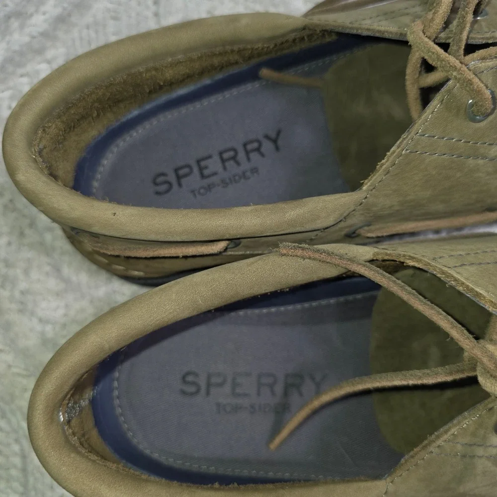 Sperry‎ Top-Sider Boat Shoes Army Green Leather Suede Mens 11 Excellent STS22942