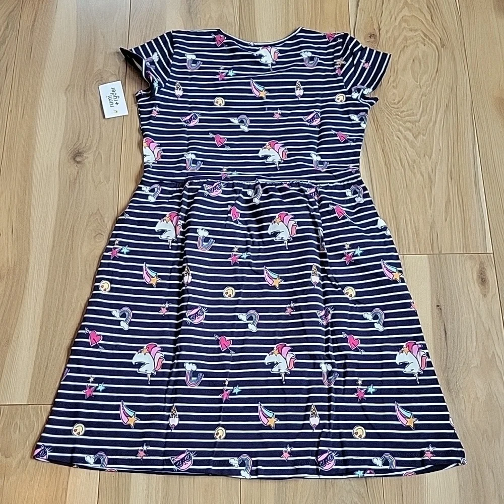 NWT rumi + ryder Girls Skater Dress w/pockets Blue w/white stripes