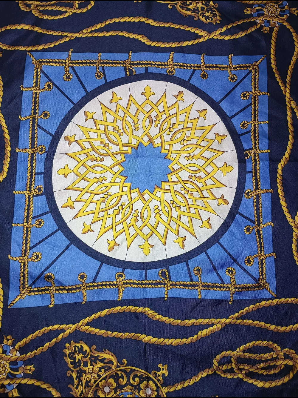 Talbots Gold Link Medallion Print Silk Scarf