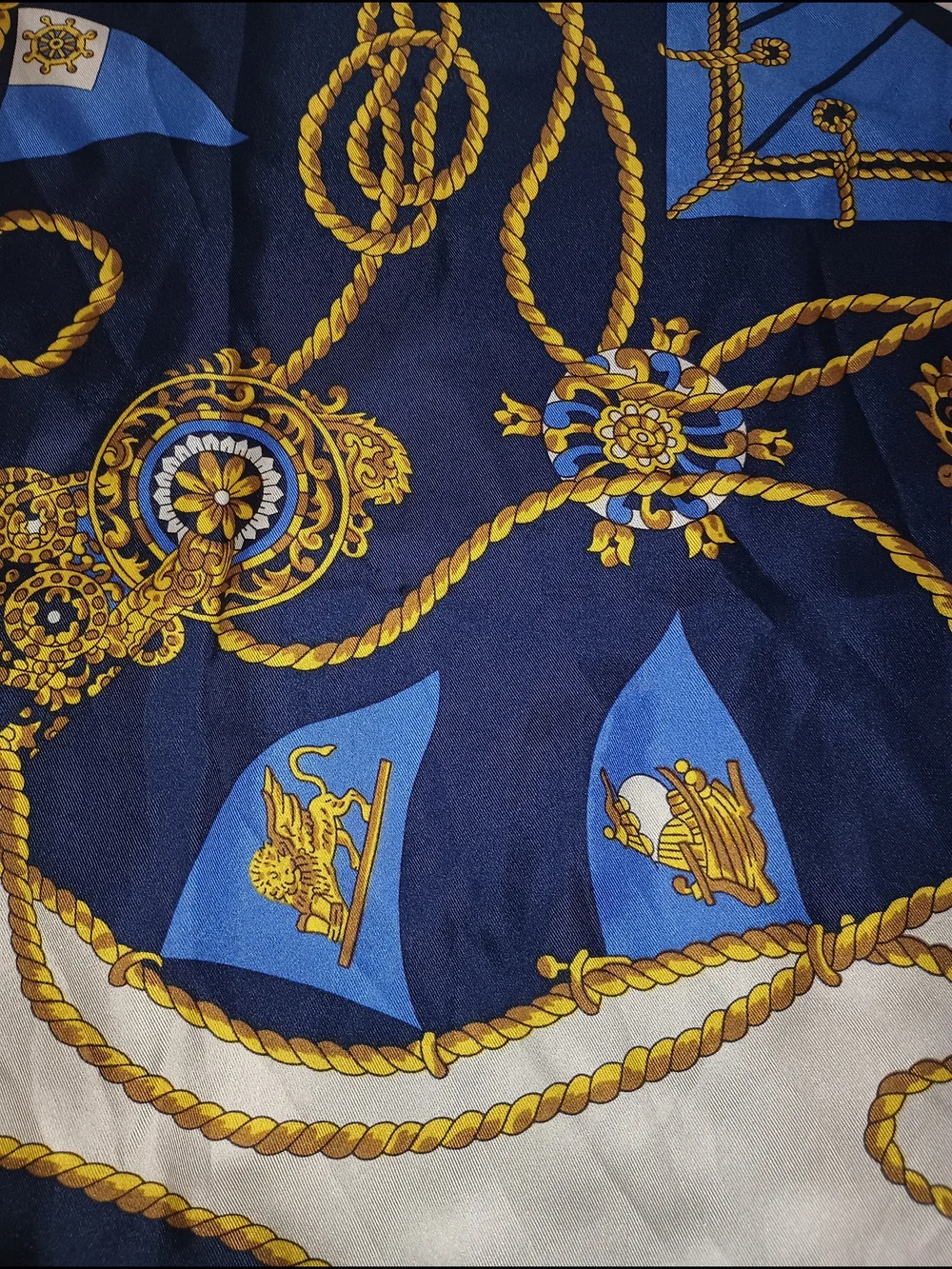 Talbots Gold Link Medallion Print Silk Scarf