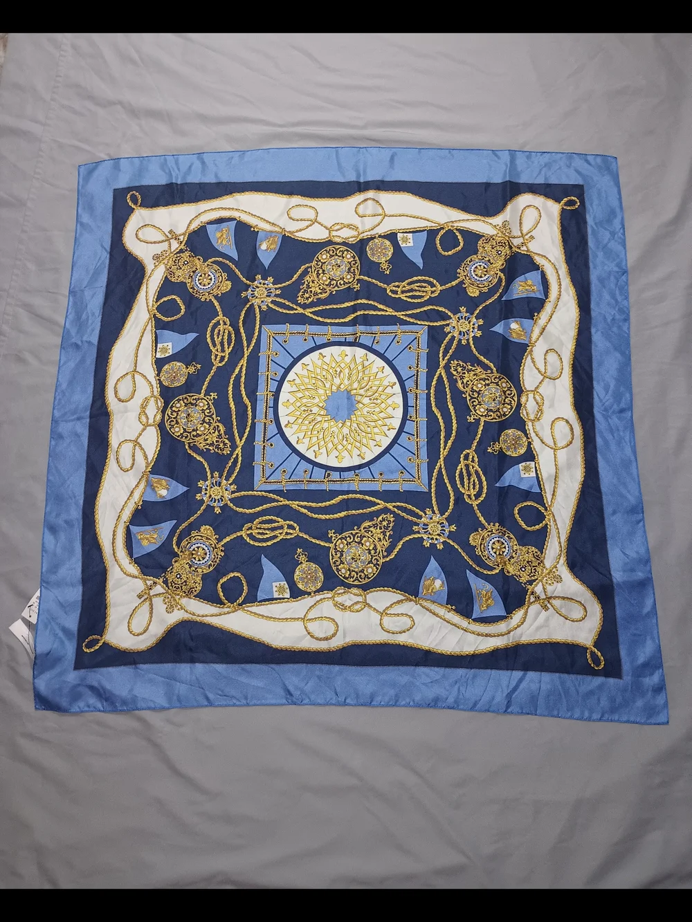 Talbots Gold Link Medallion Print Silk Scarf