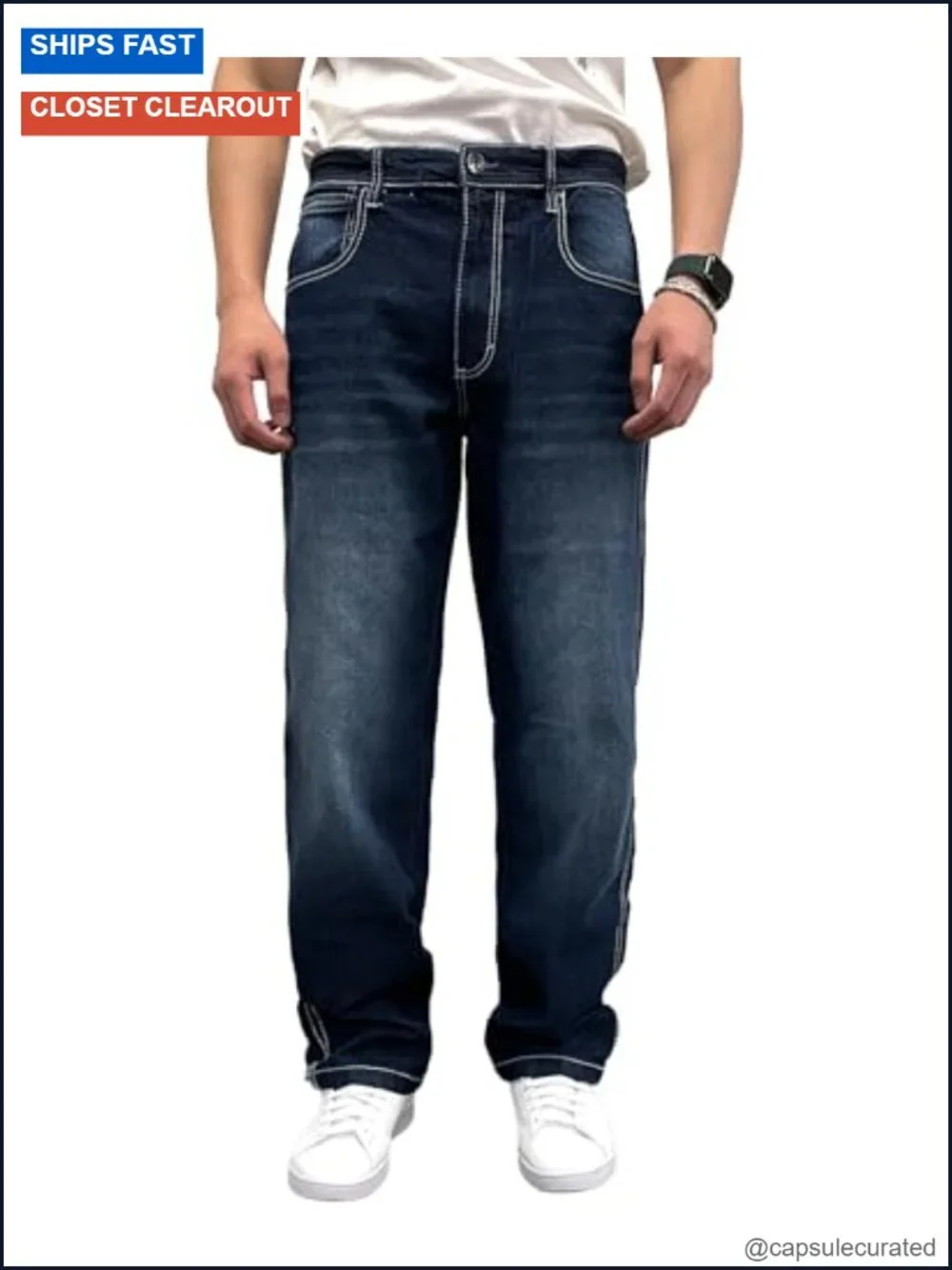 Mid Rise Stretchable Straight Relaxed Fit Cross Hatch Denim Pants