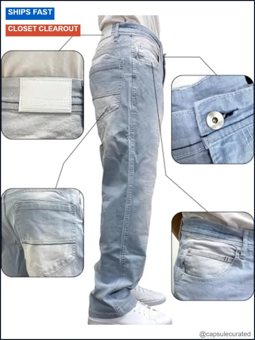 Mid Rise Stretchable Straight Relaxed Fit Cross Hatch Denim Pants