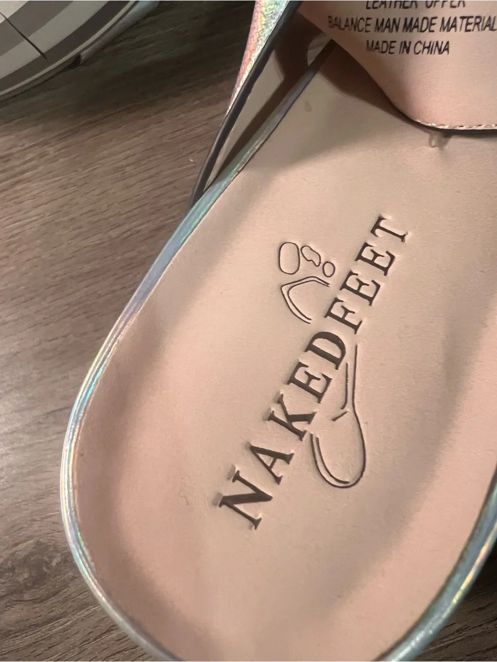 Naked Feet Iridescent Holographic Platform Slide Sandals - Silver