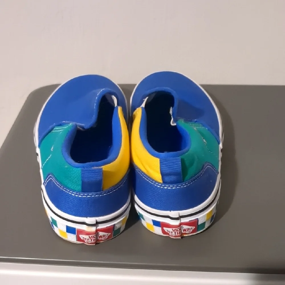 Vans Kids Slip-On Sneakers Blue Green Yellow Size 7 Skate Shoes