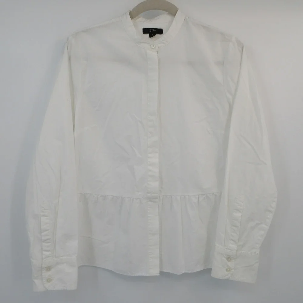 J Crew Womens White Cotton Peplum Band Collar Hidden Button Shirt Size 6 Clean