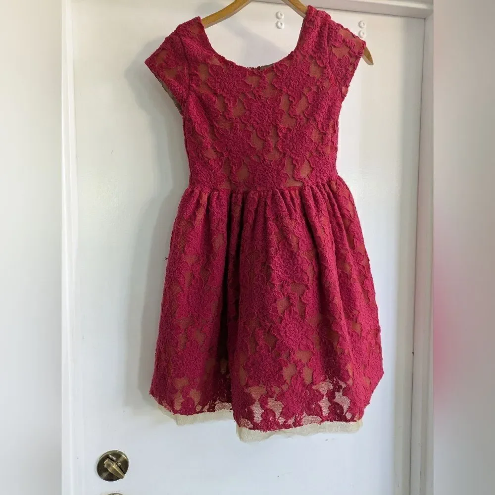 Joyfolie Mia Joy Lacy Petticoat Dress in Burgundy Girls Size 10