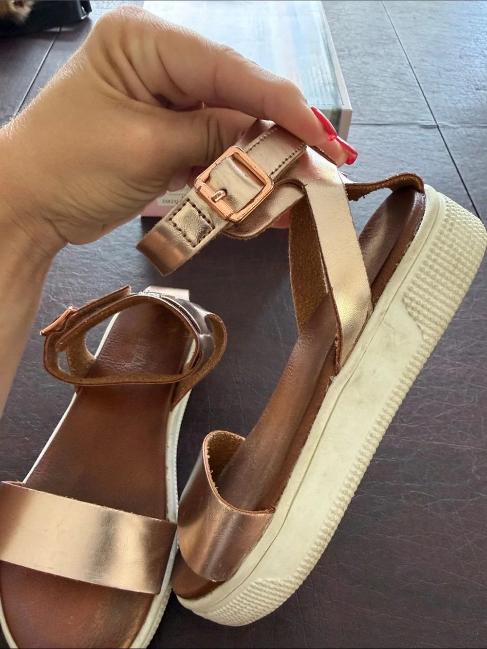 MIA Girls Metallic Rose Gold and Brown Ankle Strap Sandals Size 1