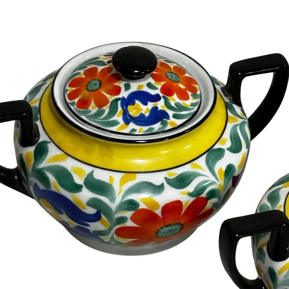 Phoenix Czechoslovakia porcelain creamer & covered sugar bowl Moravian Art Deco