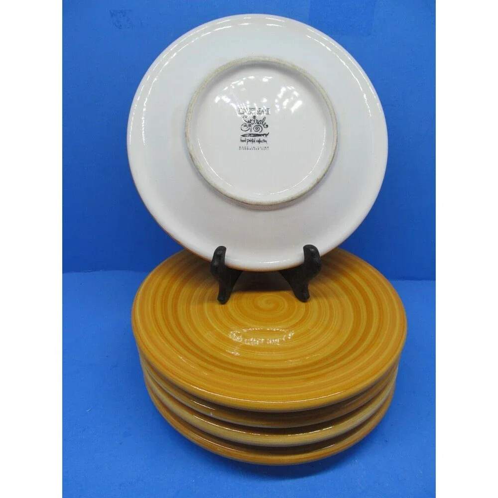 Colormate Spiral  Yellow Plates Light Use But Does Have Crazing Set Of 5 Plate