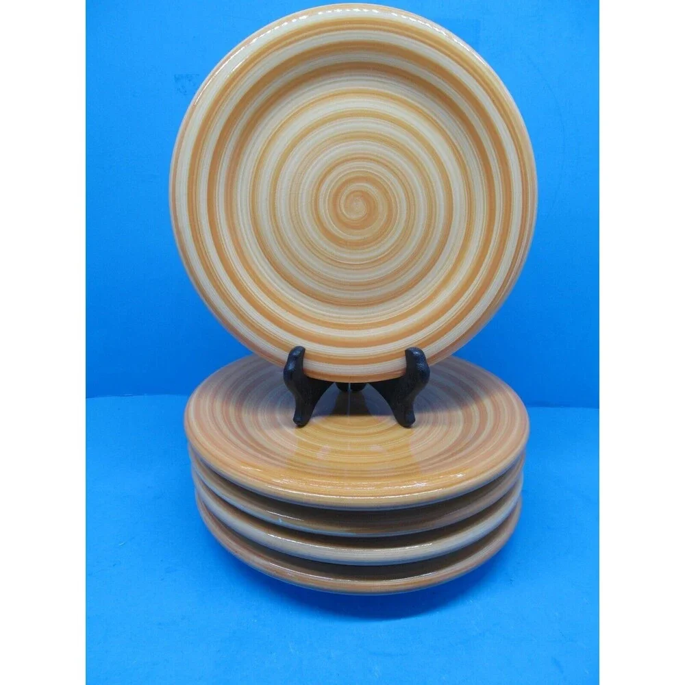 Colormate Spiral  Yellow Plates Light Use But Does Have Crazing Set Of 5 Plate