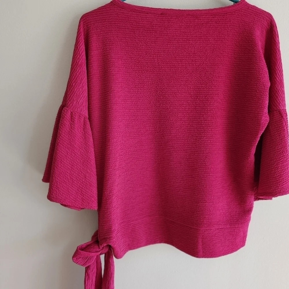 Michael kors hot pink Textured Three quarter length Flared sleeve Blouse