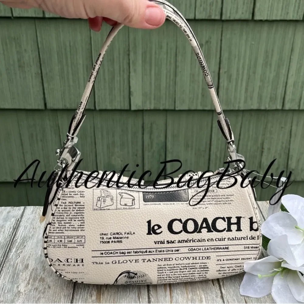 Coach Ashton Pebbled Leather Shoulder Bag With Newspaper Print Purse