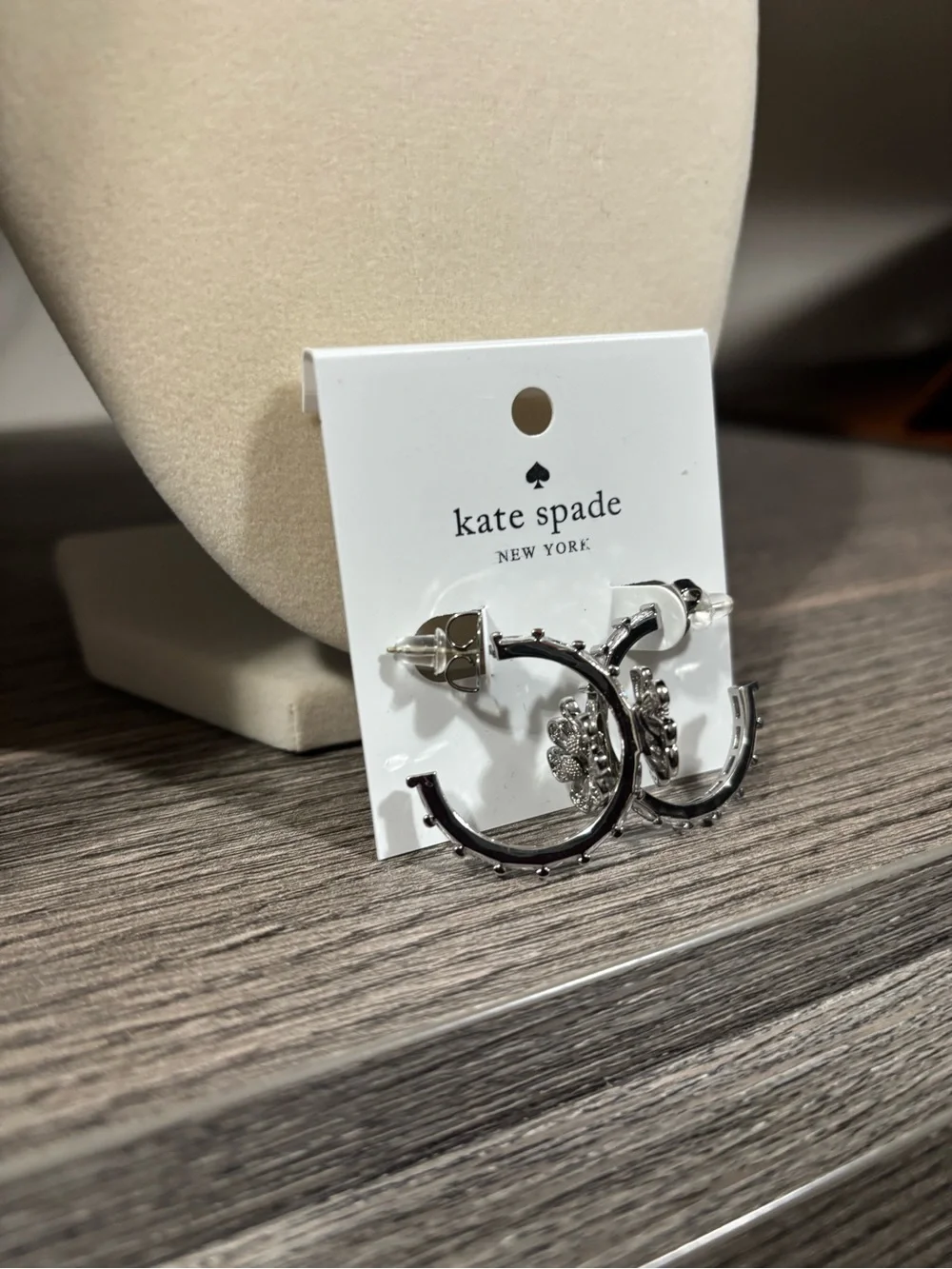 NWOT - kate spade Silver Floral Hoop Earrings with Flower Charm