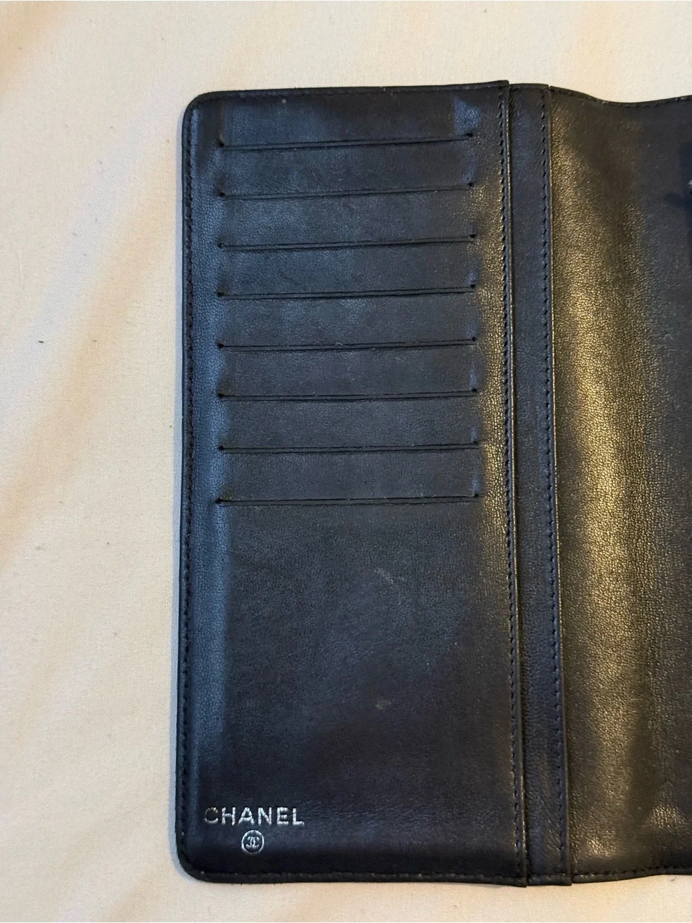 AUTHENTIC Y2K VINTAGE Chanel Beige Quilted Lambskin Crossword long wallet