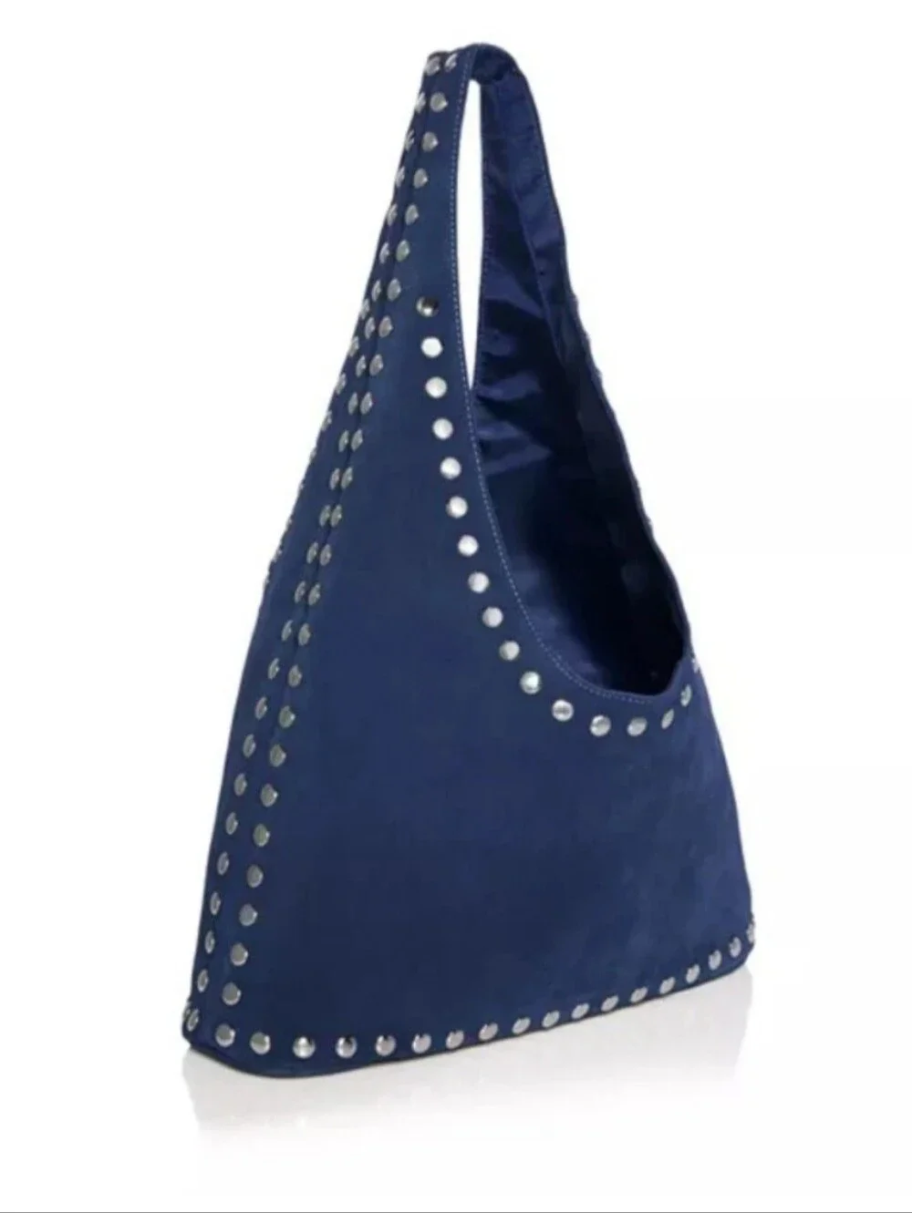 Aqua Navy Suede Studded Hobo Bag