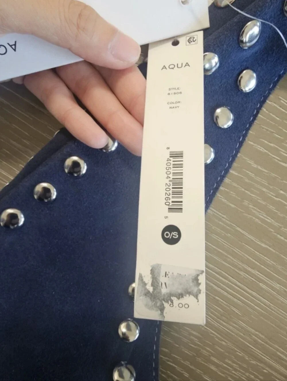 Aqua Navy Suede Studded Hobo Bag