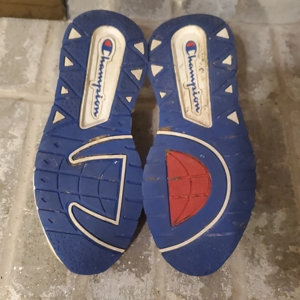 Champion sneakers shoes size 5.5 has flaws yellow blue white Dennis shoes