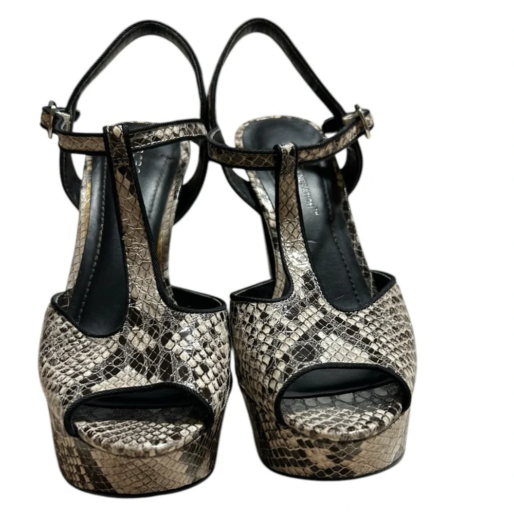 BCBGeneration Snakeskin Print Slingback 5” Platform Heels