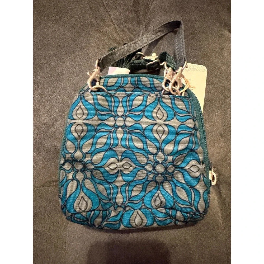 Haiku Pouch Teal Blue Gray Geometric Pattern Wallet Organizer Strap