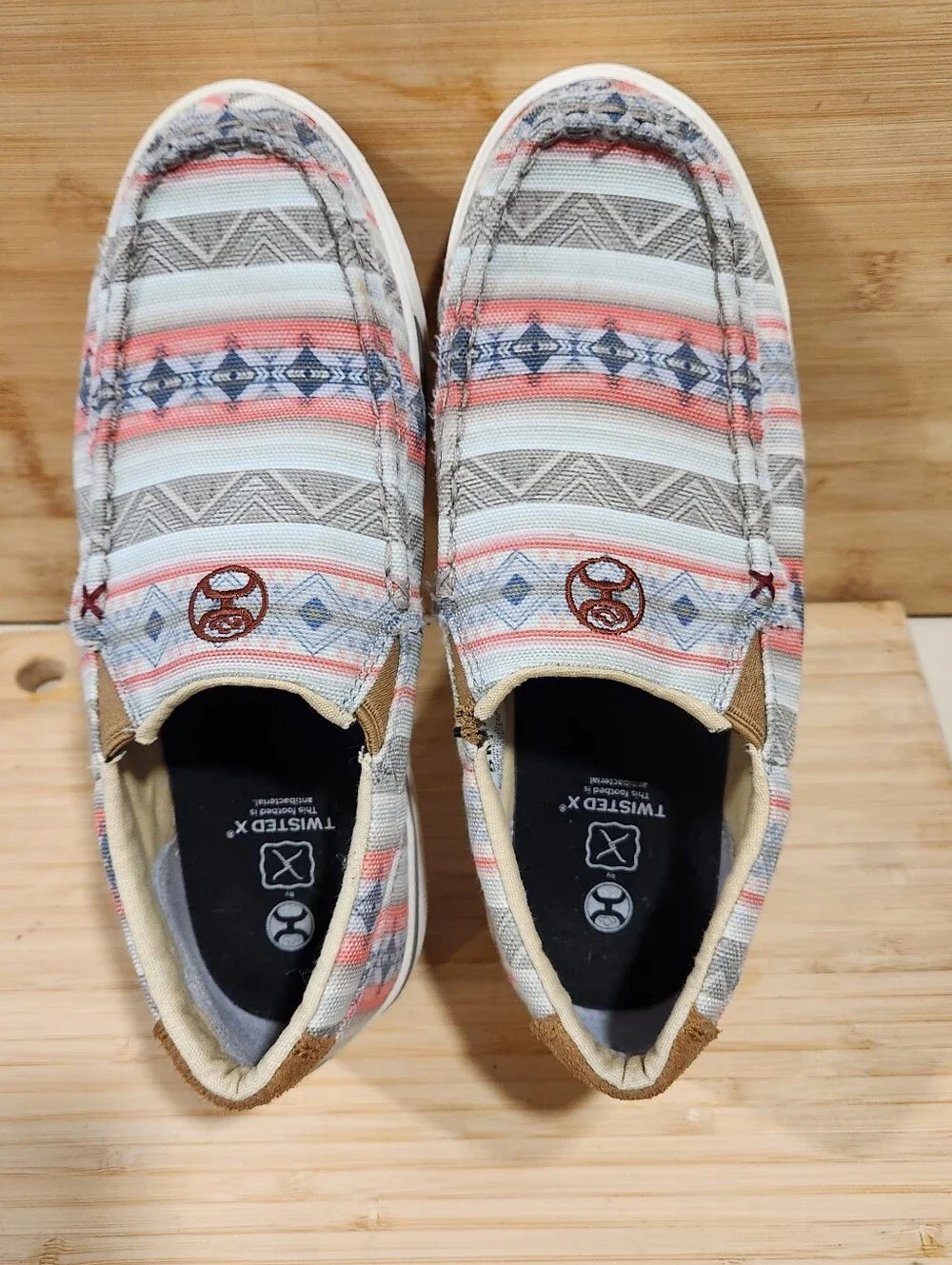 Twisted X Hooey Youth Slip On Loper Shoes Size 5M Aztec Canvas YHYC007 Western