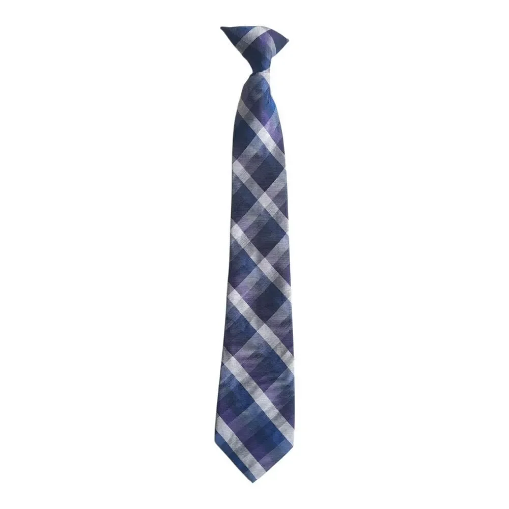 Blue and Purple Plaid Clip On Tie