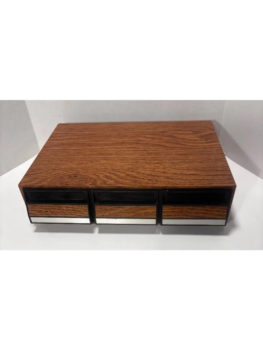 Vintage 80s Faux Wood Grain 42 Place Cassette Organizer With 3 Drawers