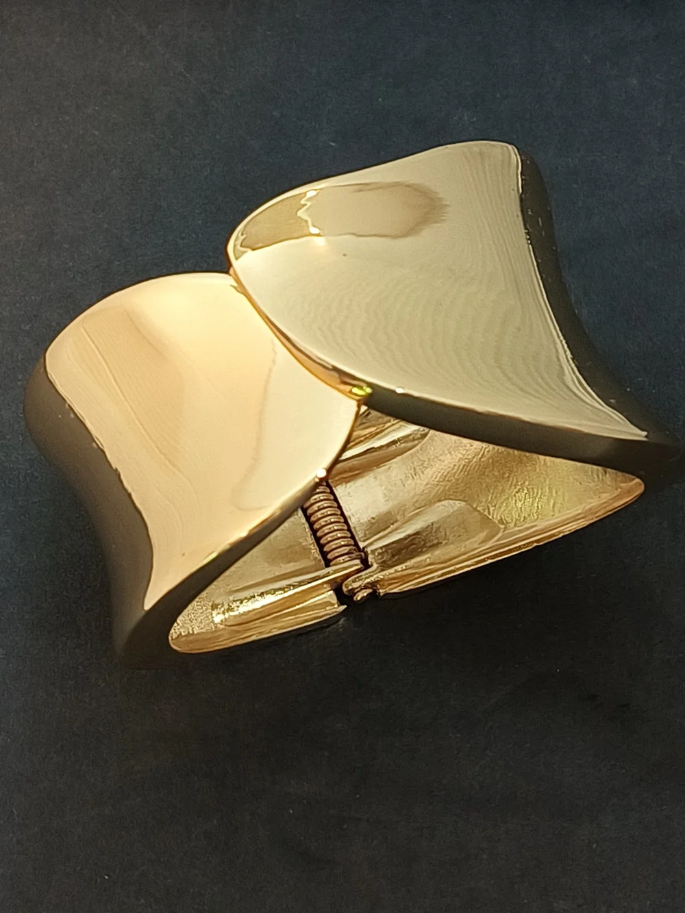 Wide Chunky Bright Gold Tone Bypass Spring Clamp Cuff Bracelet