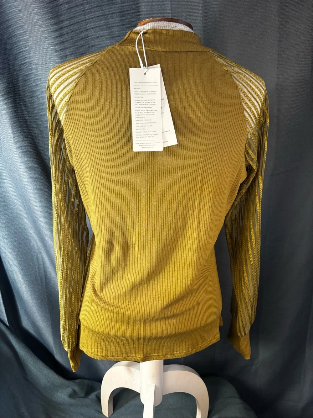 Dokotoo Ribbed Sheer L/S Top ribbed mock-neck spicy golden mustard color Size M