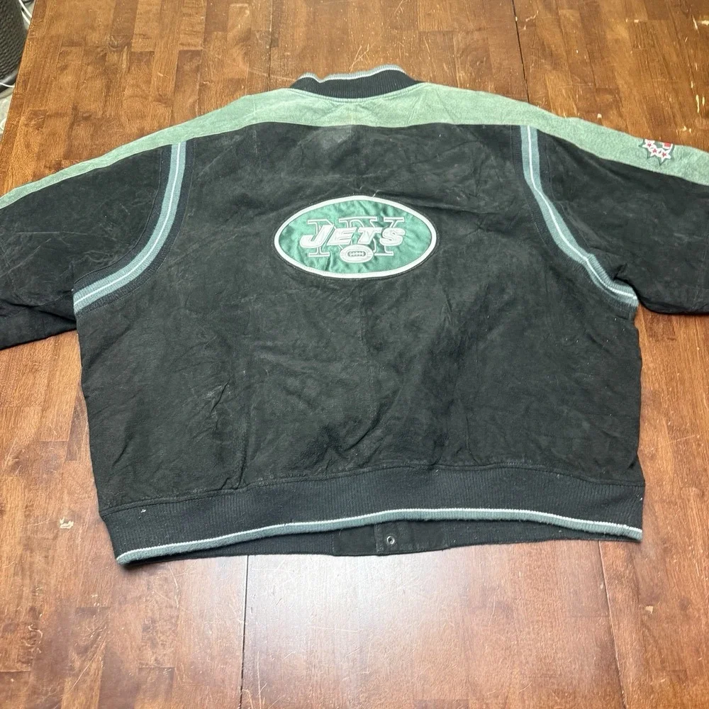 Vintage 90s Y2k New York Jets NFL Suede Varsity Bomber‎ Jacket size 5XL