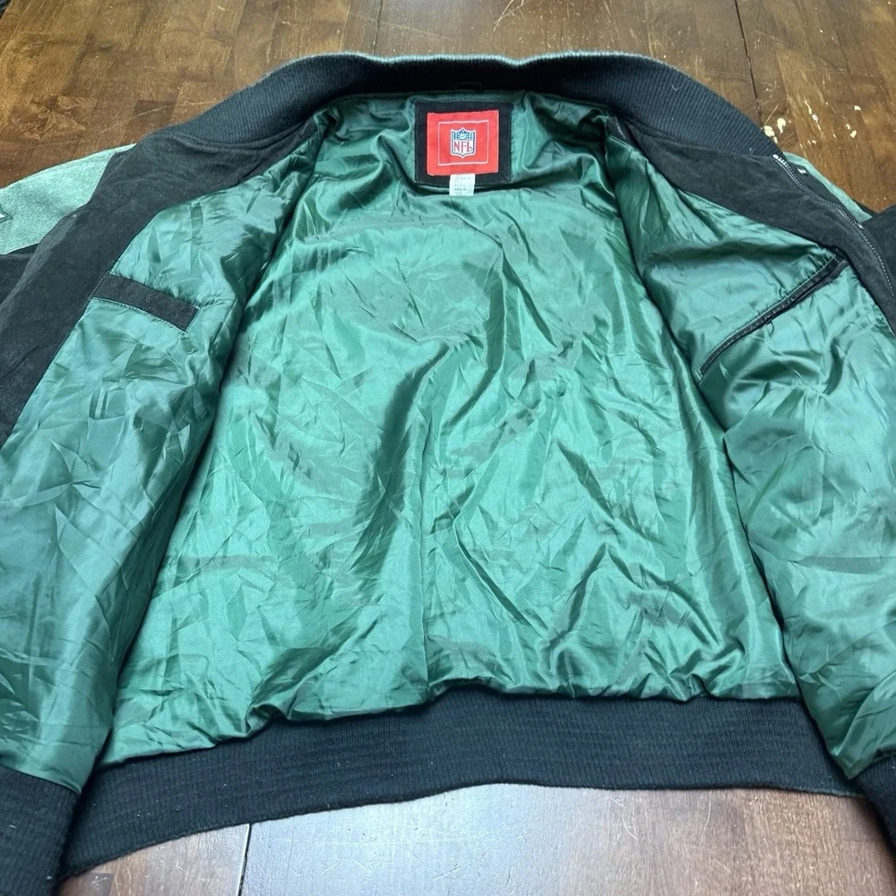 Vintage 90s Y2k New York Jets NFL Suede Varsity Bomber‎ Jacket size 5XL