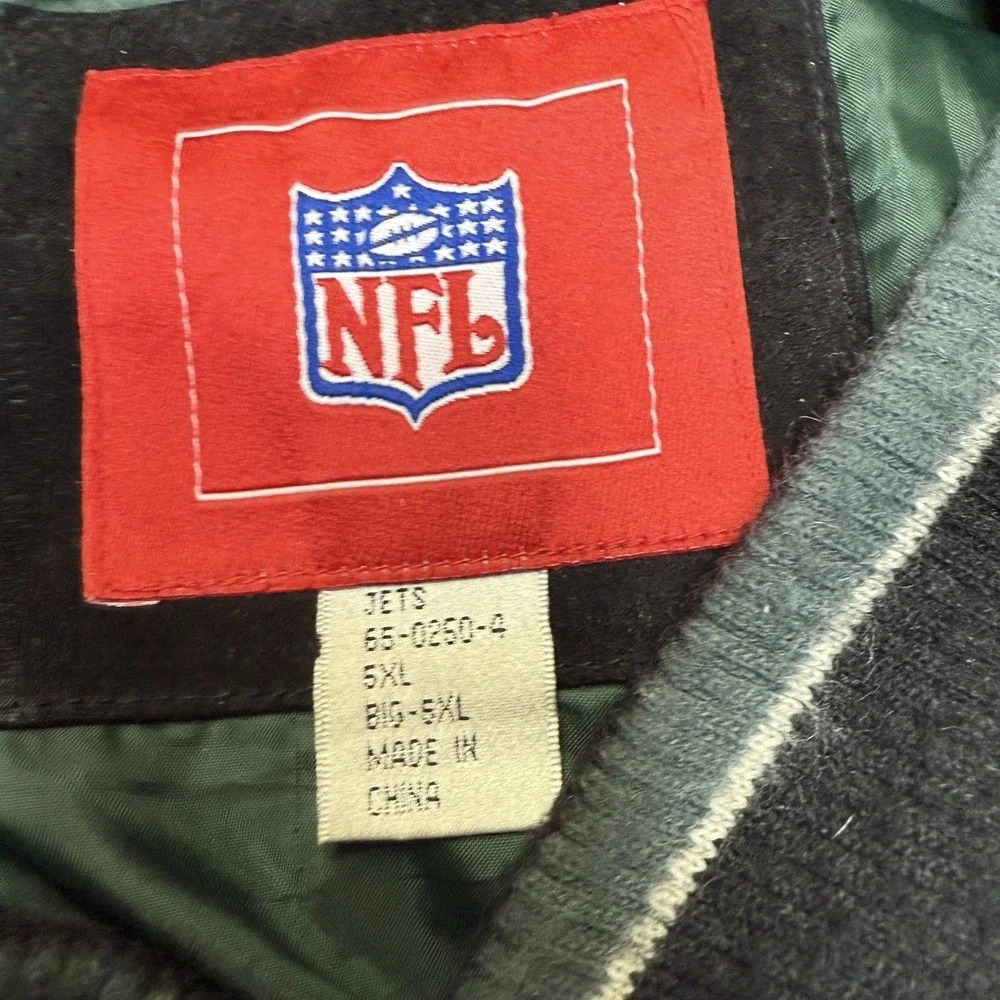 Vintage 90s Y2k New York Jets NFL Suede Varsity Bomber‎ Jacket size 5XL