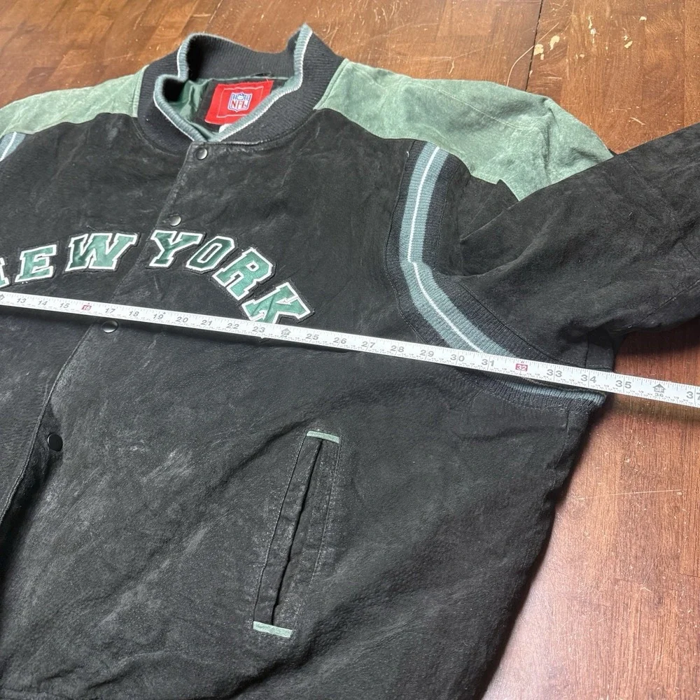 Vintage 90s Y2k New York Jets NFL Suede Varsity Bomber‎ Jacket size 5XL