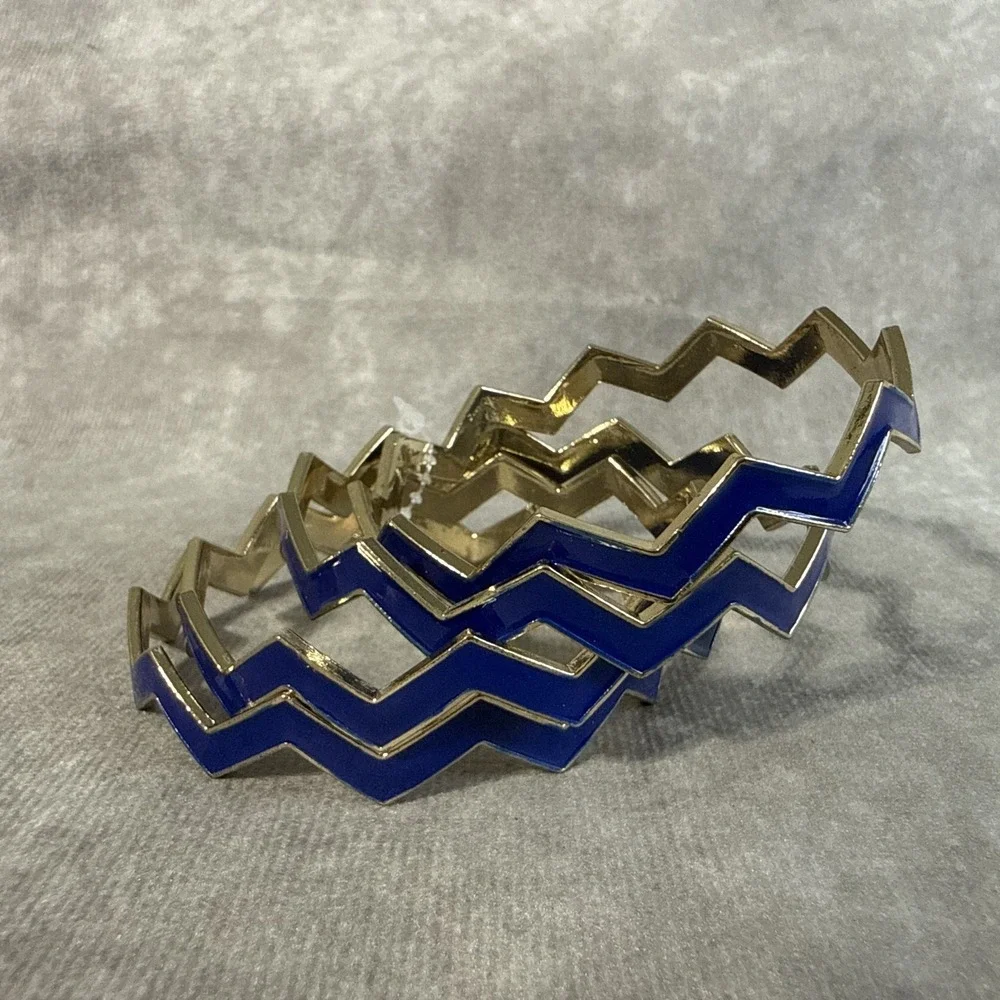 Zigzag Bangle Bracelets Set Of 4 Navy Blue Goldtone