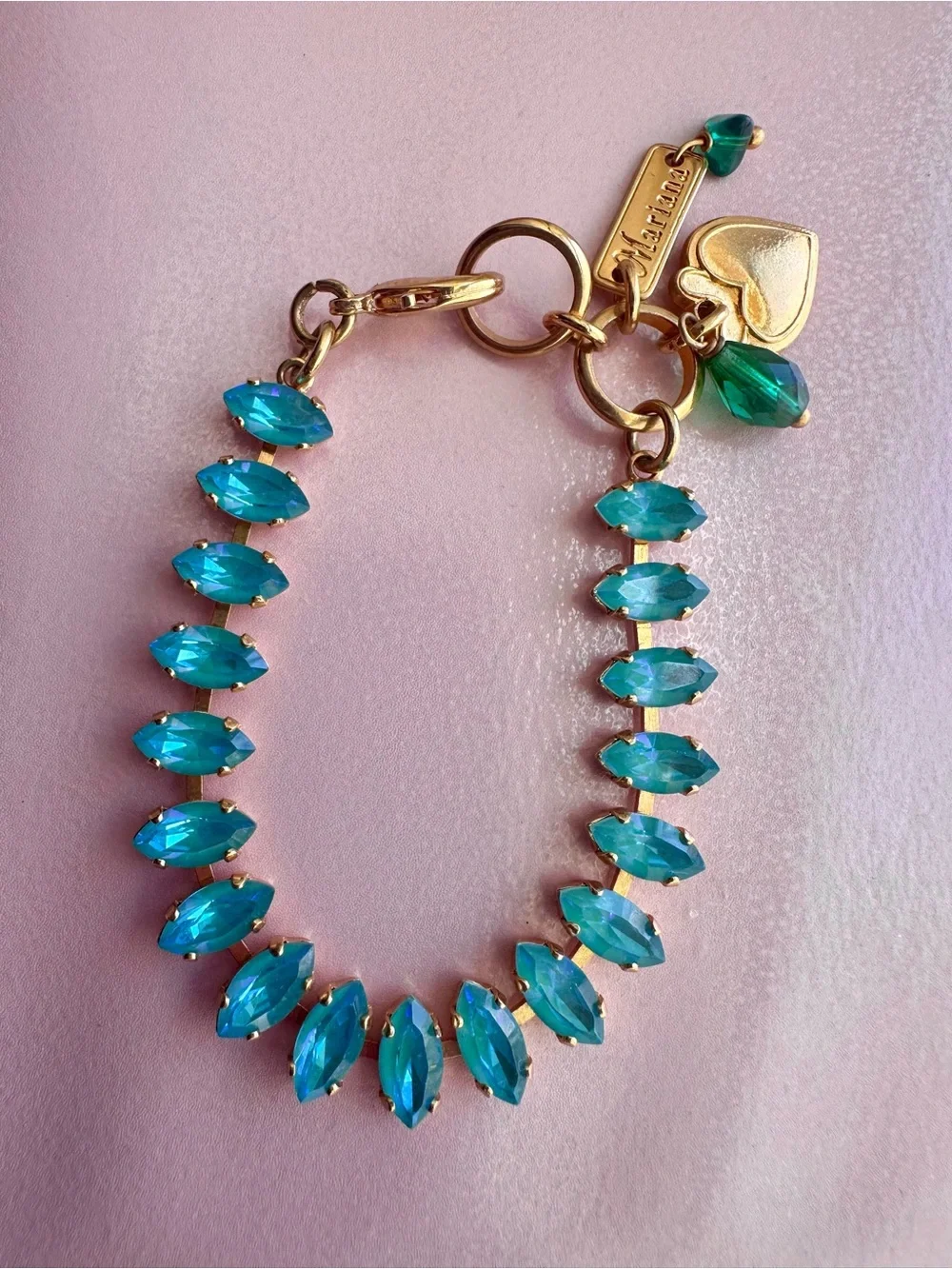 Mariana Gold-Tone Aquamarine Swarovski Crystal Bracelet with Heart Charm