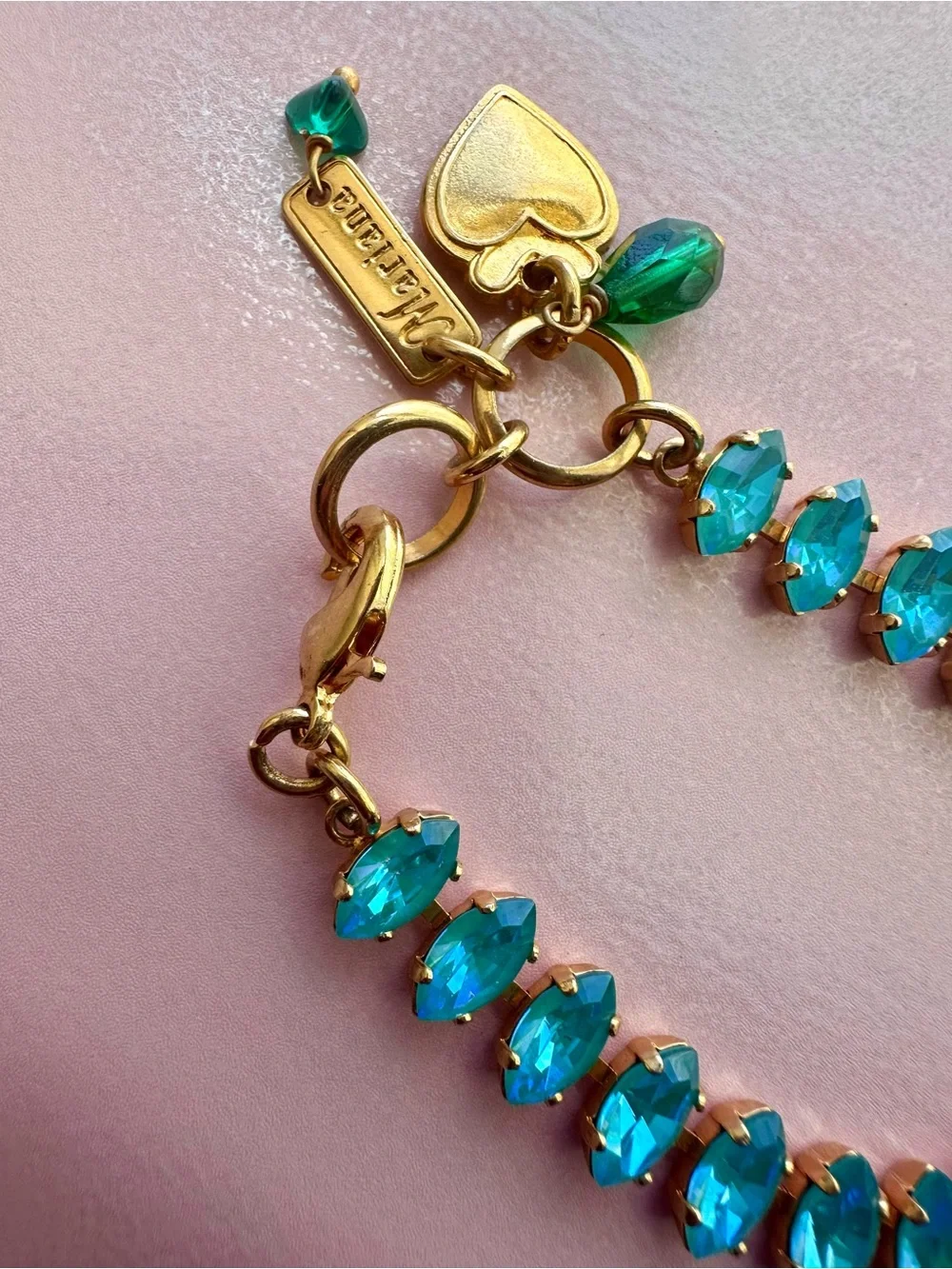 Mariana Gold-Tone Aquamarine Swarovski Crystal Bracelet with Heart Charm