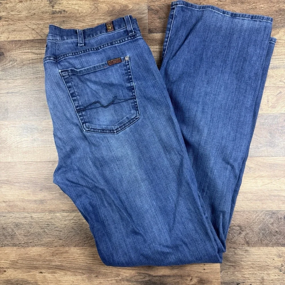 7 For All Mankind Bootcut Jeans Mens 40x34 Blue Whiskering Denim Casual