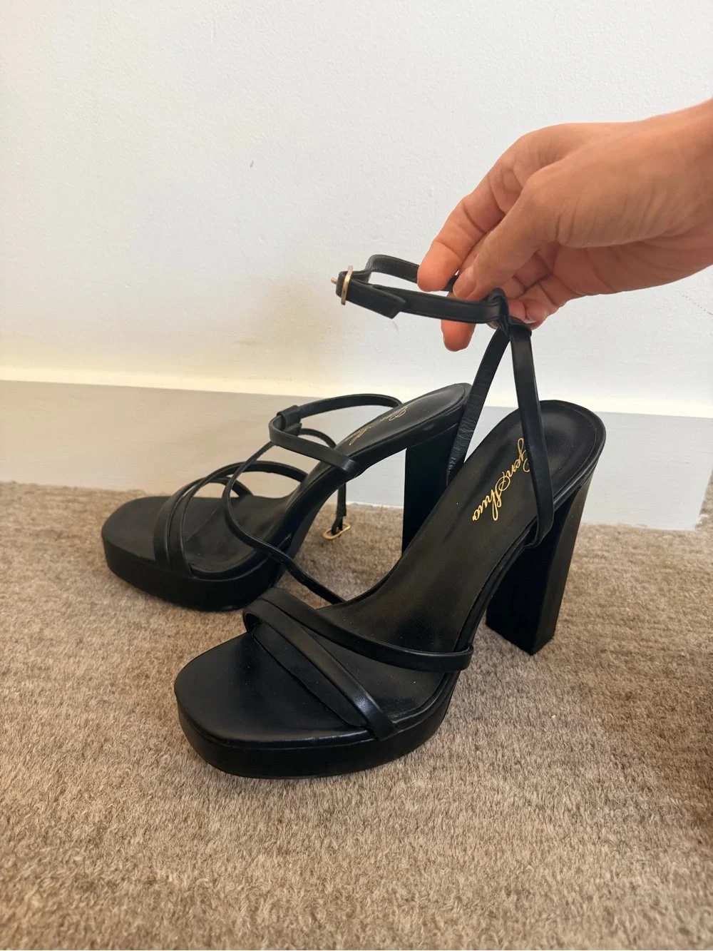 Black Platform Strappy High-Heel