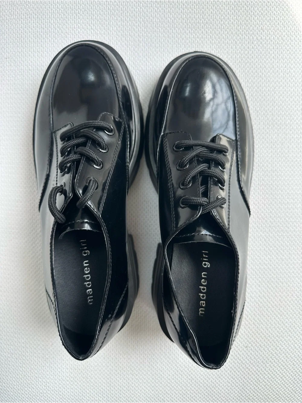NEW Madden Girl Women's Cagan Lug Sole Platform Lace Oxfords 9 Black Leather
