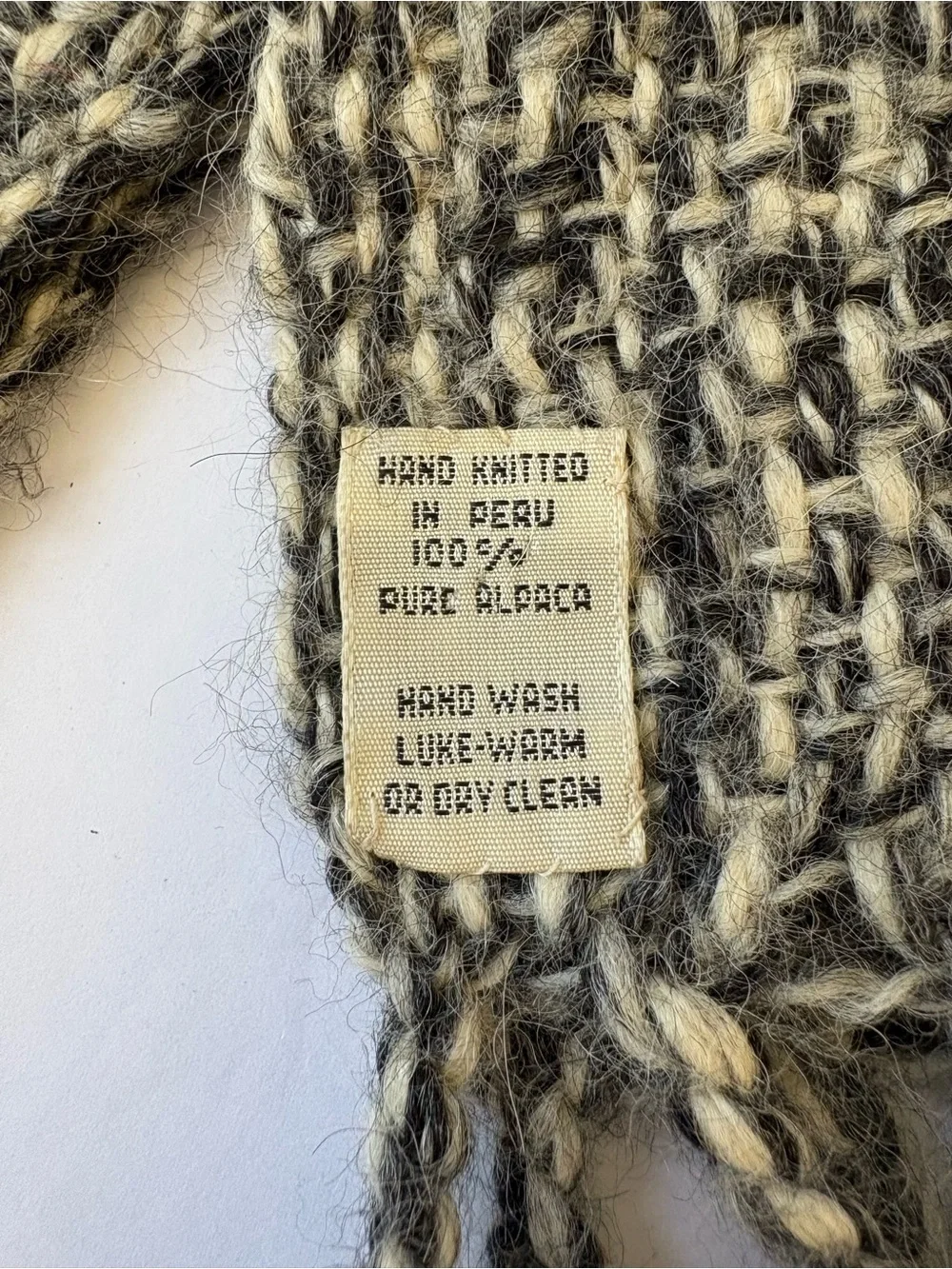 Hand made in Peru marled black fringe