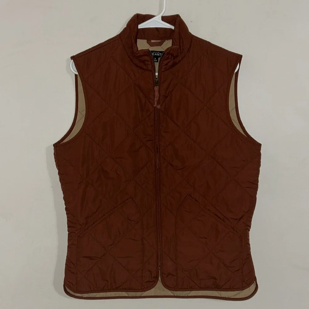 J.Crew Mercantile Women small Red Ruffle Quilted Puffer Vest Zip small