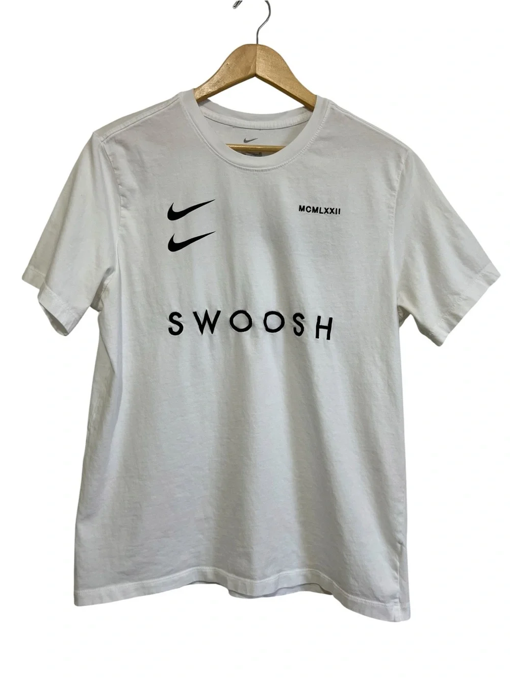Nike Sportswear Dual Swoosh Pack White Cotton Tee Black Logo Men's Large