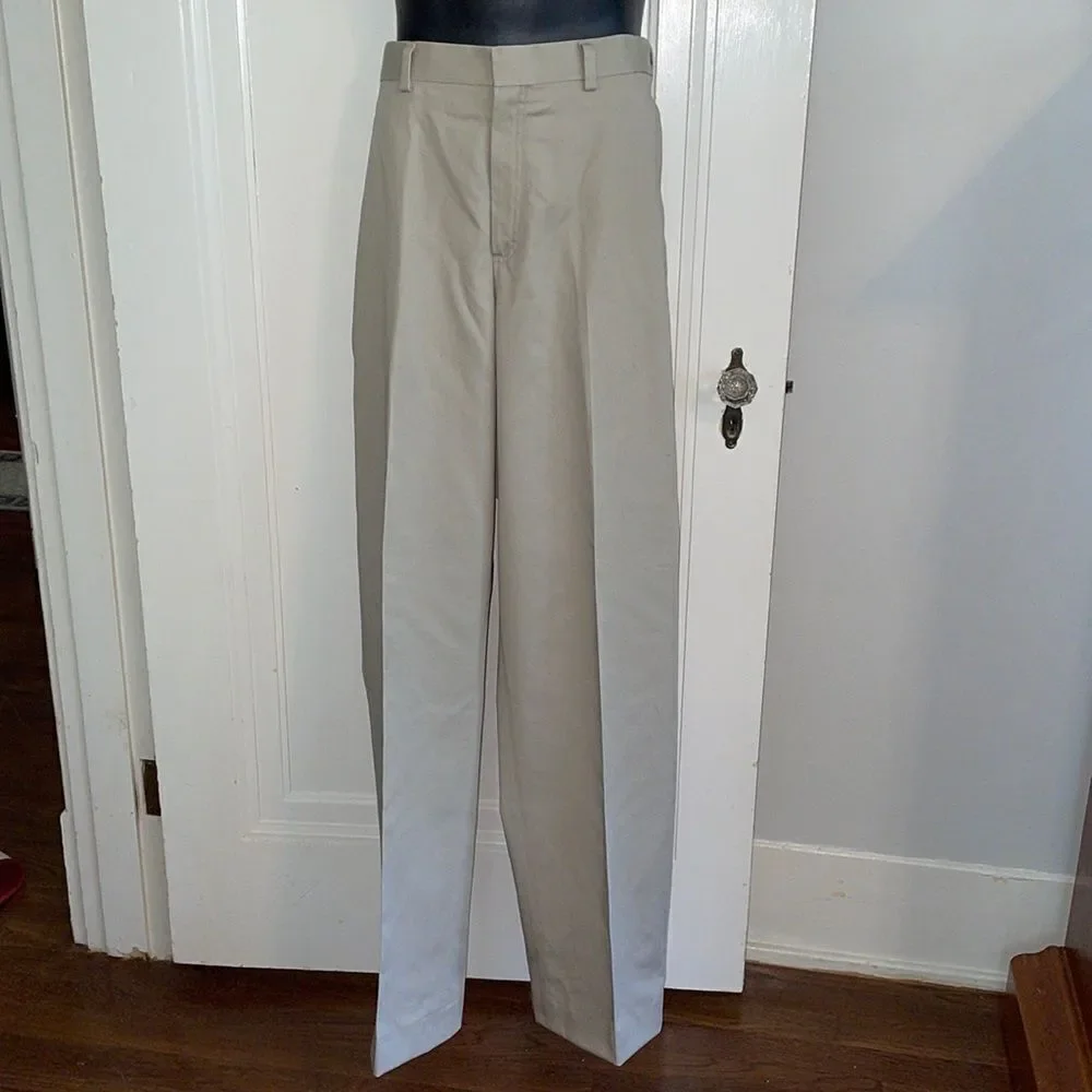 L.L. Bean Comfort Waist Belt cotton khaki flat front pants‎